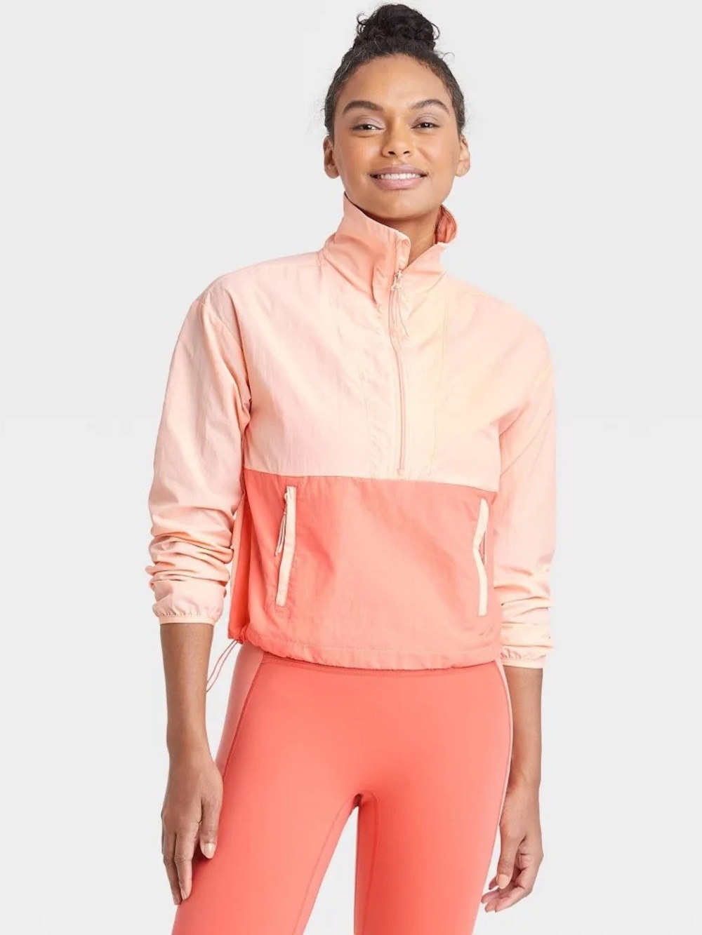all in motion Two-Tone Peach & Coral Half-Zip Bomber Jacket - Women's